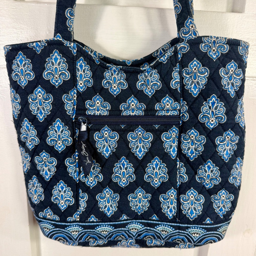 Vera Bradley Midnight Blues Quilted Cotton Tote Bag Navy Blue Floral